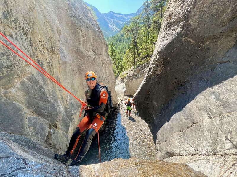 Banff: Beginner Canyoning Half-Day Tour - Safety briefing first, then learning to rappel with a steady pace
