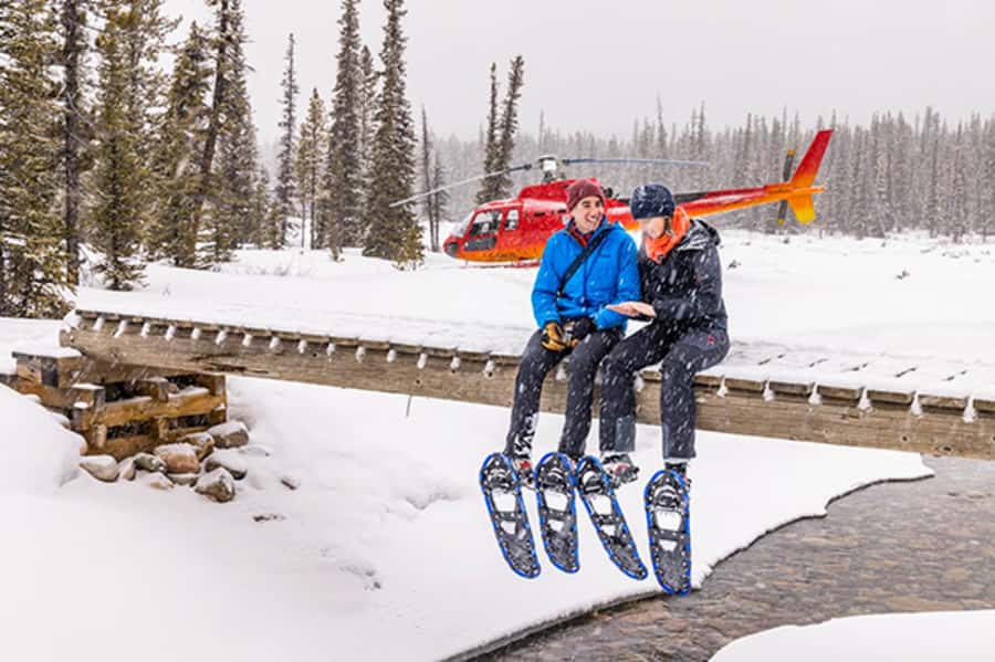 Banff/Jasper: Canadian Rockies Helicopter & Snowshoe Tour - Warmup With Hot Chocolate and Irish Cream in the Field