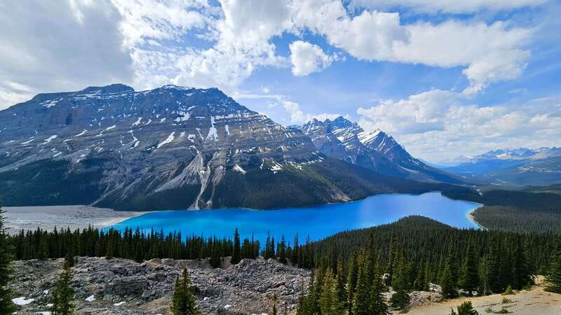Calgary: Glaciers, Mountains, Lakes, Canmore and Banff Tour - Peyto Lake lookout and Bow Lake: glacier color and deeper-water views