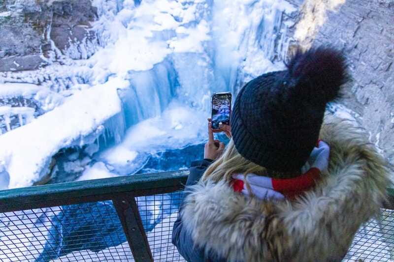 From Banff: Marble & Johnston Canyon Icewalk Combo - What’s Included: Ice Cleats, Poles, and Warm-Up Comfort