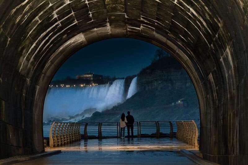 Niagara Falls: Night Tour w/ 3 Course Dinner & Light Show - The tunnel walk to the Horseshoe Falls base: close up, no filters
