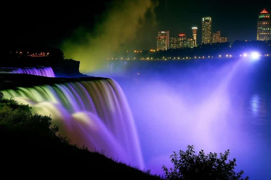 Niagara Falls: Skylon Tower, Fireworks & Walking Tour Canada - Night lighting and your best close-up moments on the Canadian side