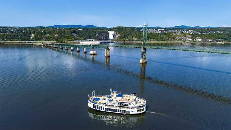 Québec City: Guided Sightseeing River Cruise - Montmorency Falls from the St. Lawrence side