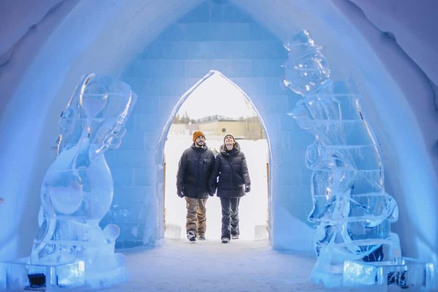 Quebec City: Hôtel de Glace (ice hotel) Overnight Experience - Checking in at Valcartier, then stepping into the ice hotel world