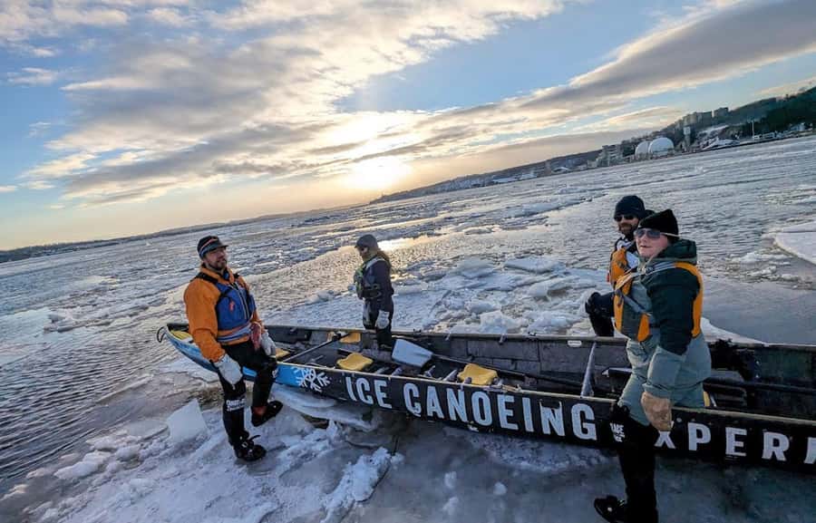 Quebec City: Sunset Ice Canoe Experience with Sauna - Gear up the right way: boots, neoprene socks, crampons, and life jackets